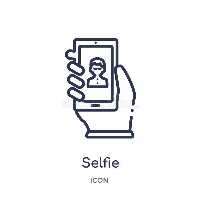 Linjär selfiesymbol från blogger- och influenceröversiktssamling Tunn linje selfievektor som isoleras på vit bakgrund Selfie royaltyfri illustrationer Linjär selfiesymbol från blogger- och influenceröversiktssamling Tunn linje selfievektor som isoleras på vit bakgrund Selfie royaltyfri illustrationer