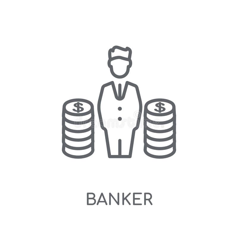 Linjär symbol för bankir Modernt begrepp för översiktsbankirlogo på vit royaltyfri illustrationer Linjär symbol för bankir Modernt begrepp för översiktsbankirlogo på vit royaltyfri illustrationer