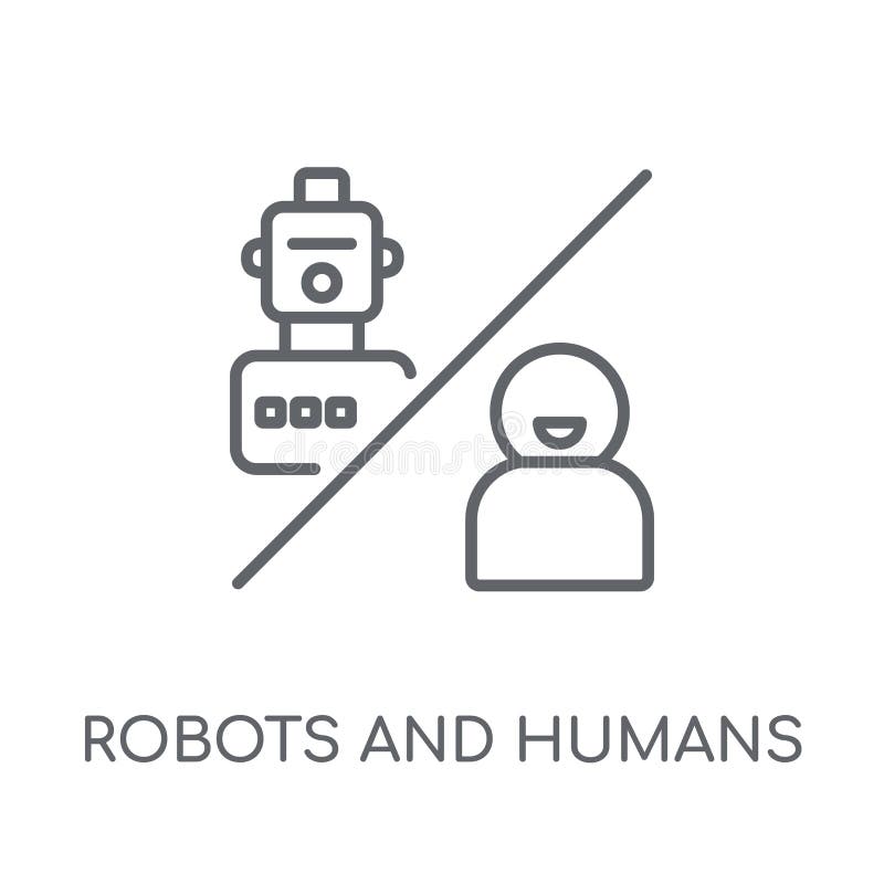 Linjär symbol för robotar och för människor Moderna översiktsrobotar och människor royaltyfri illustrationer Linjär symbol för robotar och för människor Moderna översiktsrobotar och människor royaltyfri illustrationer