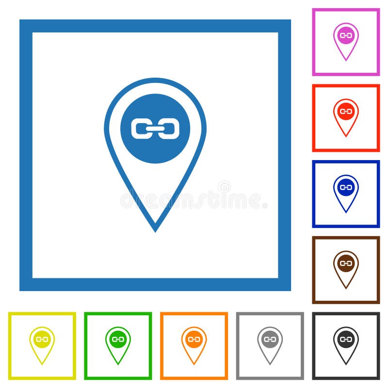 Link GPS location flat framed icons royalty free illustration