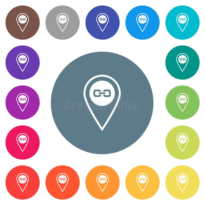 Link GPS location flat white icons on round color backgrounds vector illustration