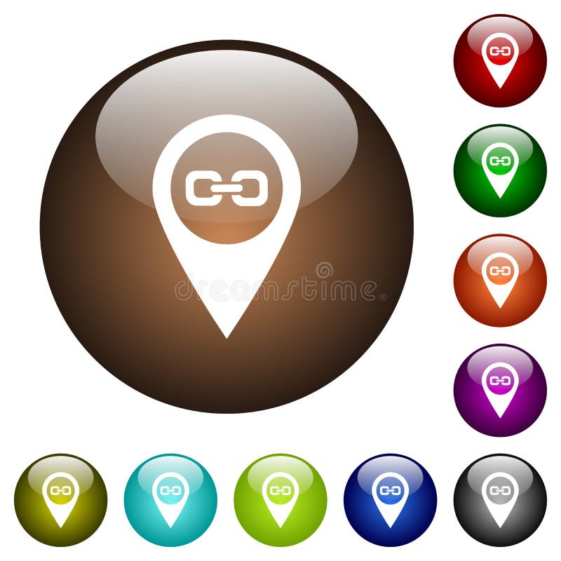 Link GPS map location color glass buttons stock illustration