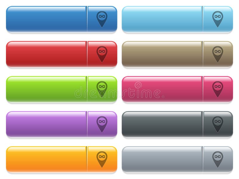 Link GPS map location icons on color glossy, rectangular menu button royalty free illustration