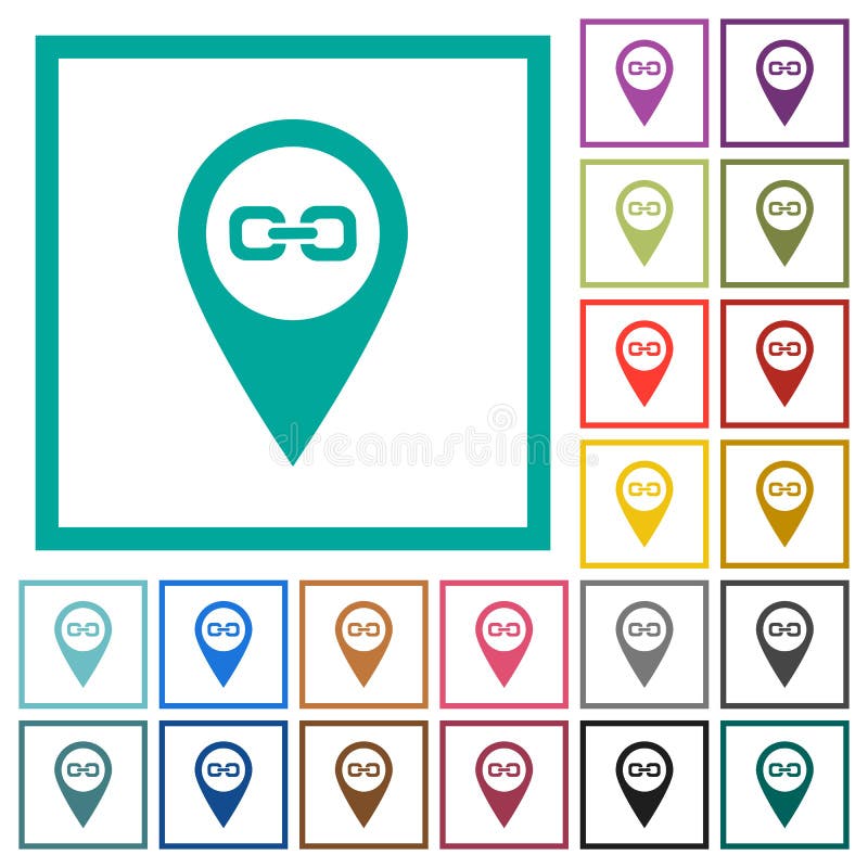 Link GPS map location flat color icons with quadrant frames stock illustration