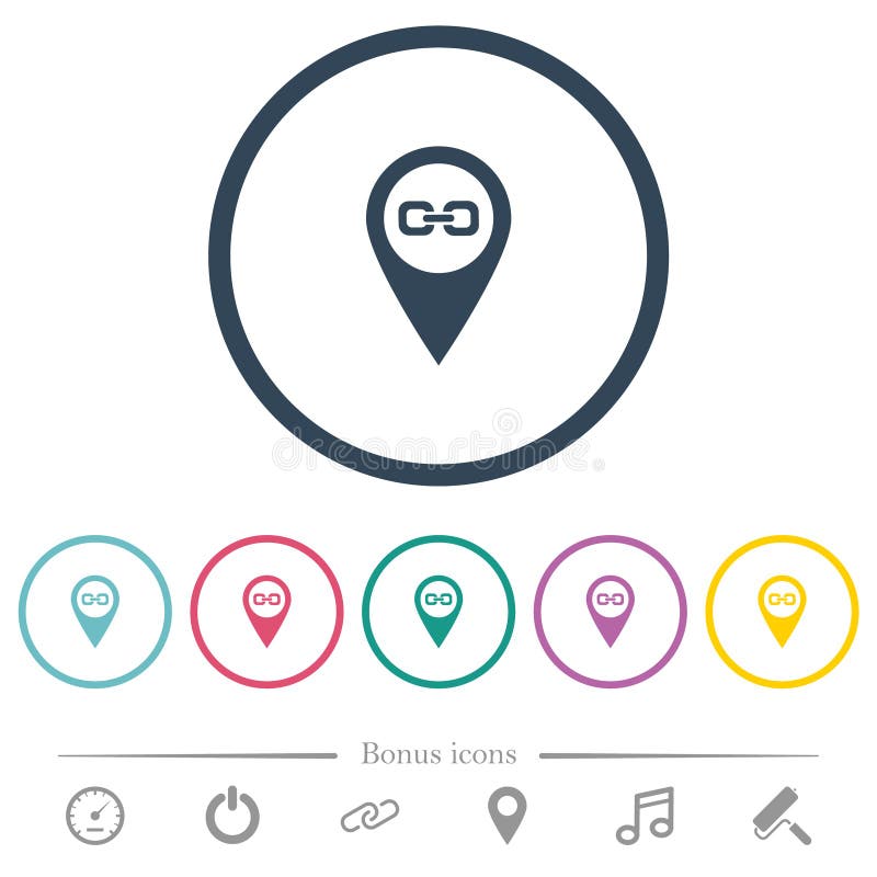 Link GPS map location flat color icons in round outlines royalty free illustration