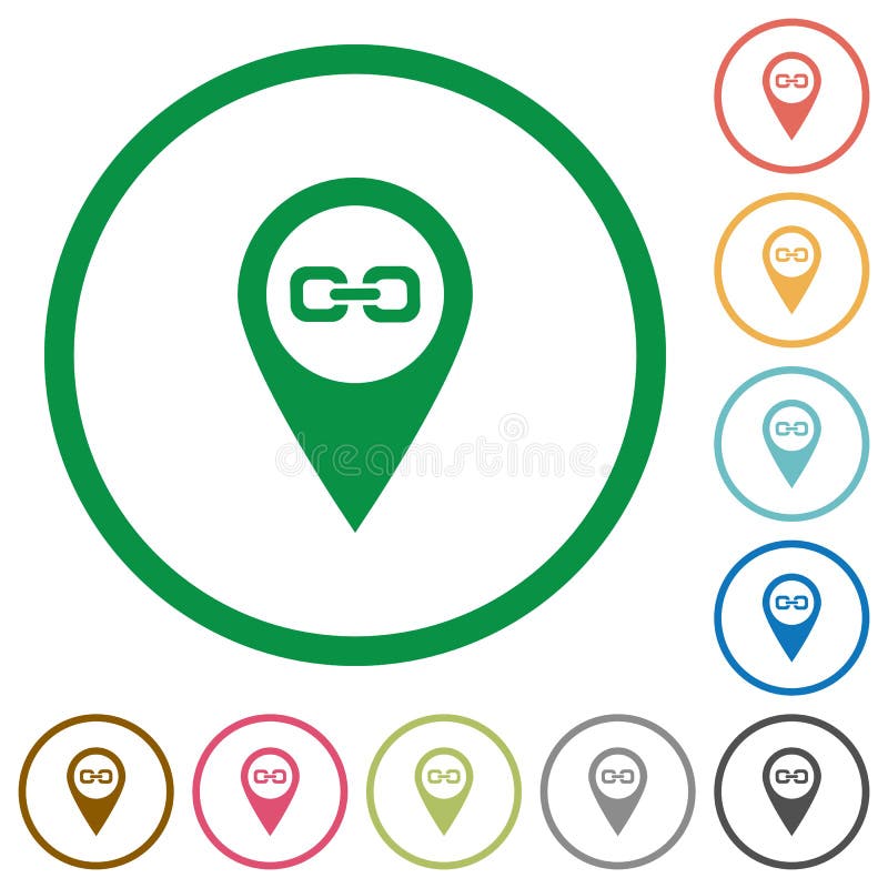 Link GPS map location flat icons with outlines stock illustration
