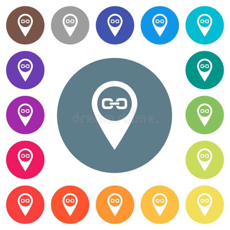 Link GPS map location flat white icons on round color backgrounds stock illustration