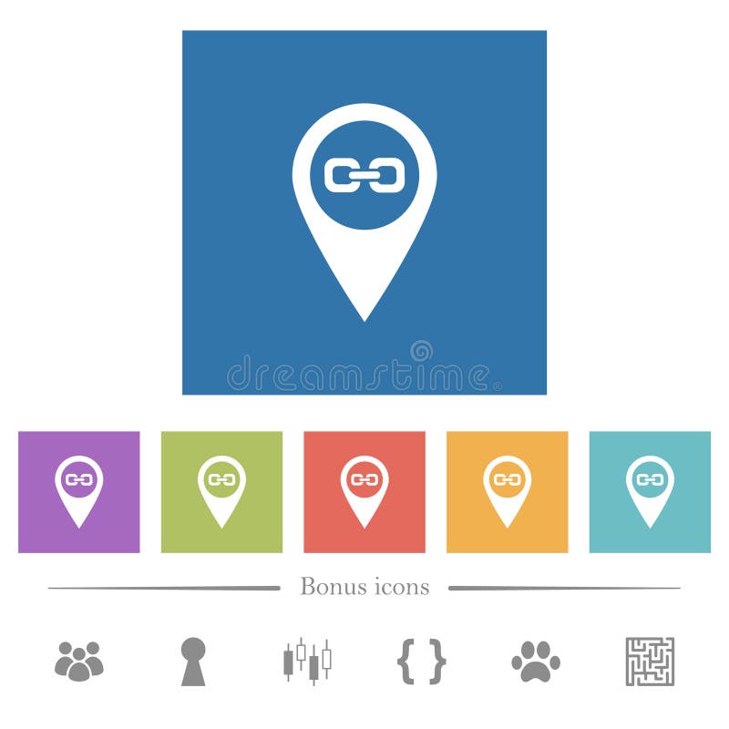 Link GPS map location flat white icons in square backgrounds vector illustration