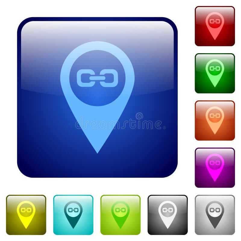 Link GPS map location color square buttons stock illustration