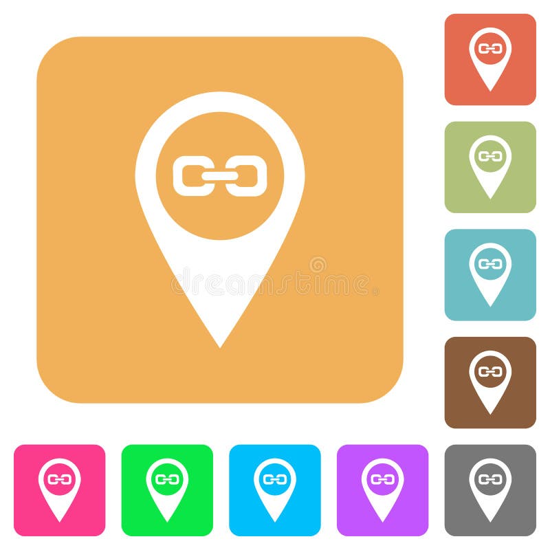 Link GPS map location rounded square flat icons stock illustration