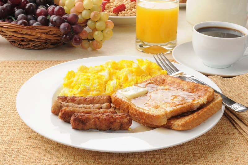 Link sausage and french toast breakfast royalty free stock images