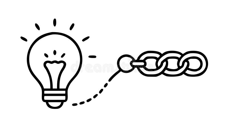 Linked Ideas: Lightbulb with Chain for Connected Concepts, vector design Generative AI stock illustration