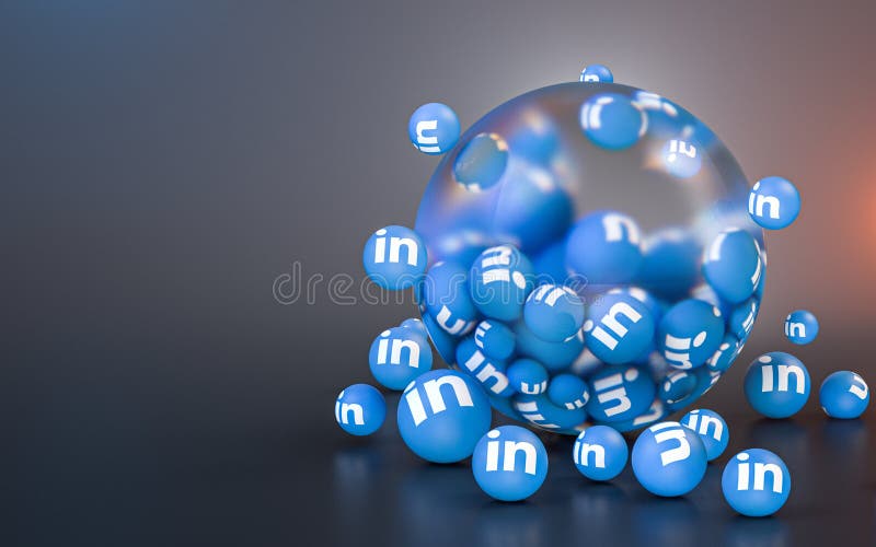 Linkedin sign abstract glass bubble iconic background for social banner poster template