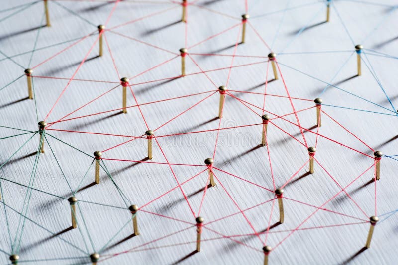 Linking entities. Network, networking, social media, connectivity, internet communication abstract. Web of thin thread stock photo