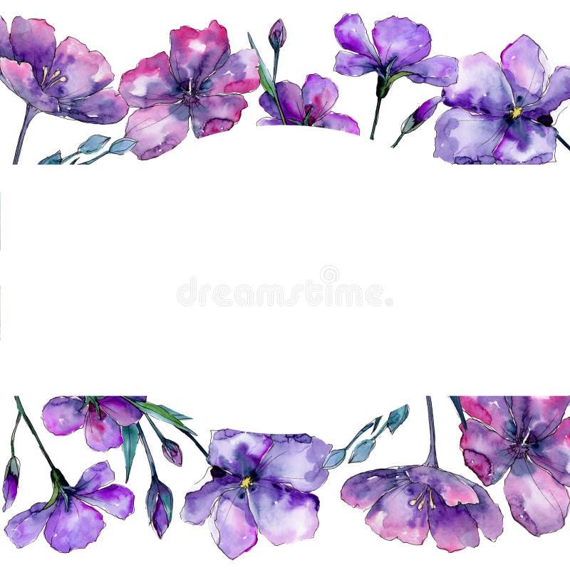 Lino viola Fiore botanico floreale Quadrato dell'ornamento del confine della pagina illustrazione di stock Lino viola Fiore botanico floreale Quadrato dell'ornamento del confine della pagina illustrazione di stock