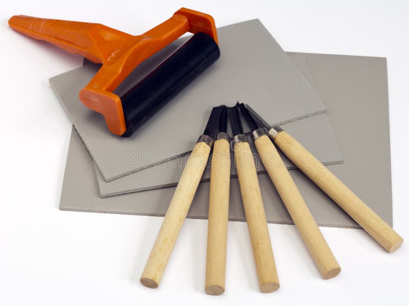 Linocut Materials and Tools Stock Photo - Image of arts, pastime: 113073176