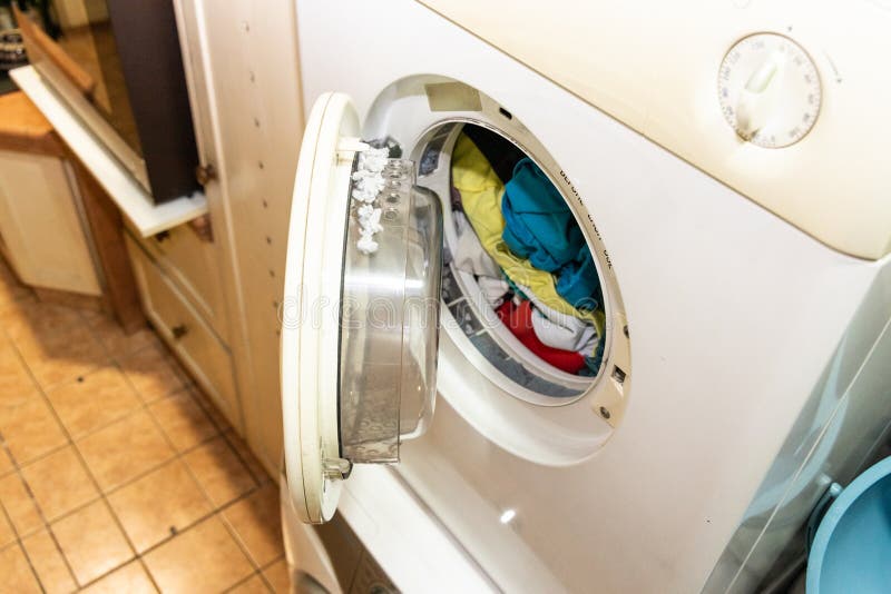 Lint Trapped in Filter of Laundry Dryer Machine after Drying Stock