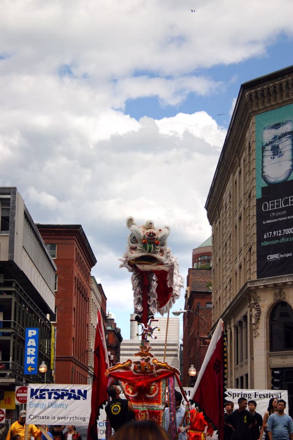 Lion Dance in Chinatown, Boston during Chinese New Year Celebration
