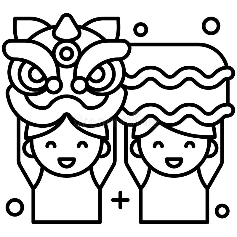 Lion Dance with Smiling Dancers Icon, Lion Dance Related Vector Stock