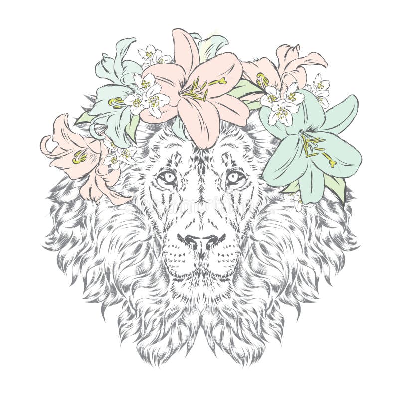 Download Lion avec des fleurs illustration de vecteur. Illustration du fleurs - 43478950