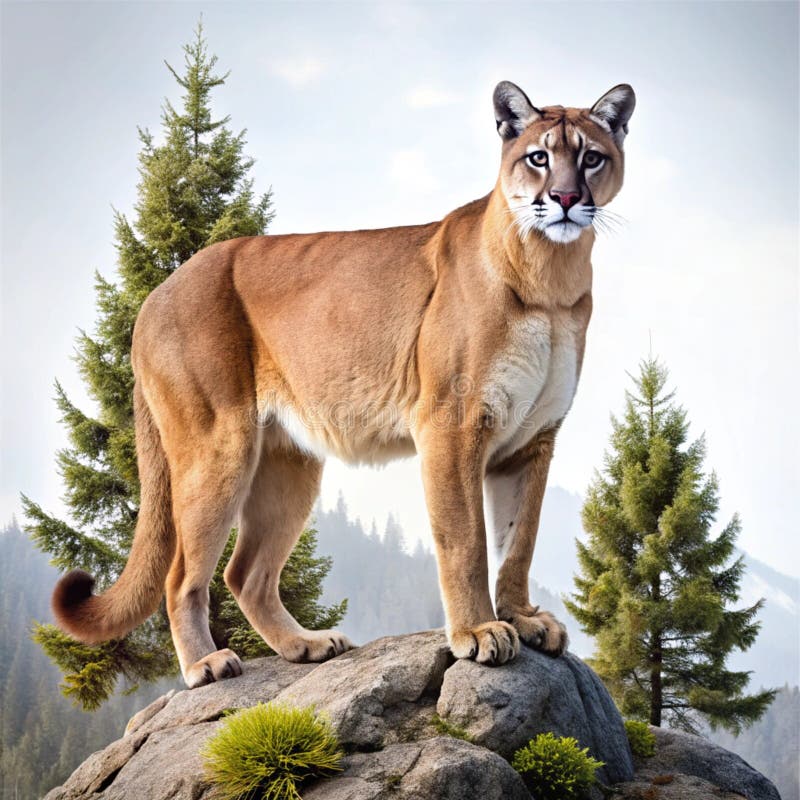 Lion de montagne majestueux sur rocher illustration libre de droits