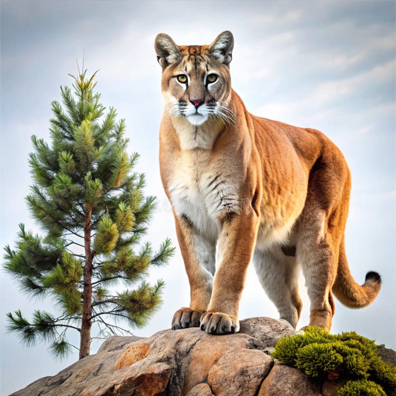 Lion de montagne majestueux sur rocher illustration de vecteur