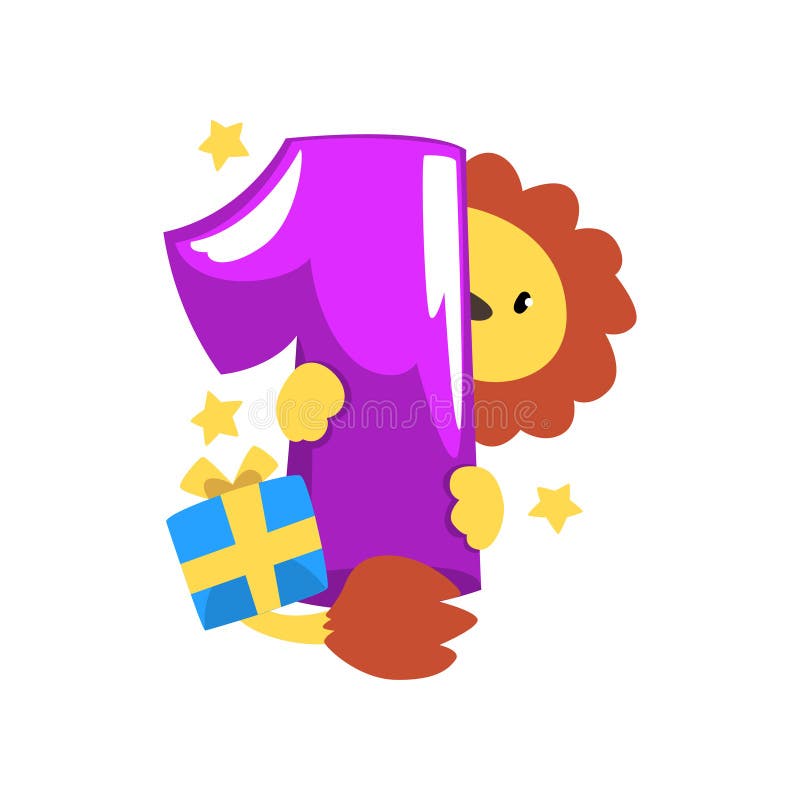 Lion doux et numéro un, joyeux anniversaire, nombre d'anniversaire avec l'illustration animale mignonne de vecteur de caractère s illustration stock Lion doux et numéro un, joyeux anniversaire, nombre d'anniversaire avec l'illustration animale mignonne de vecteur de caractère s illustration stock