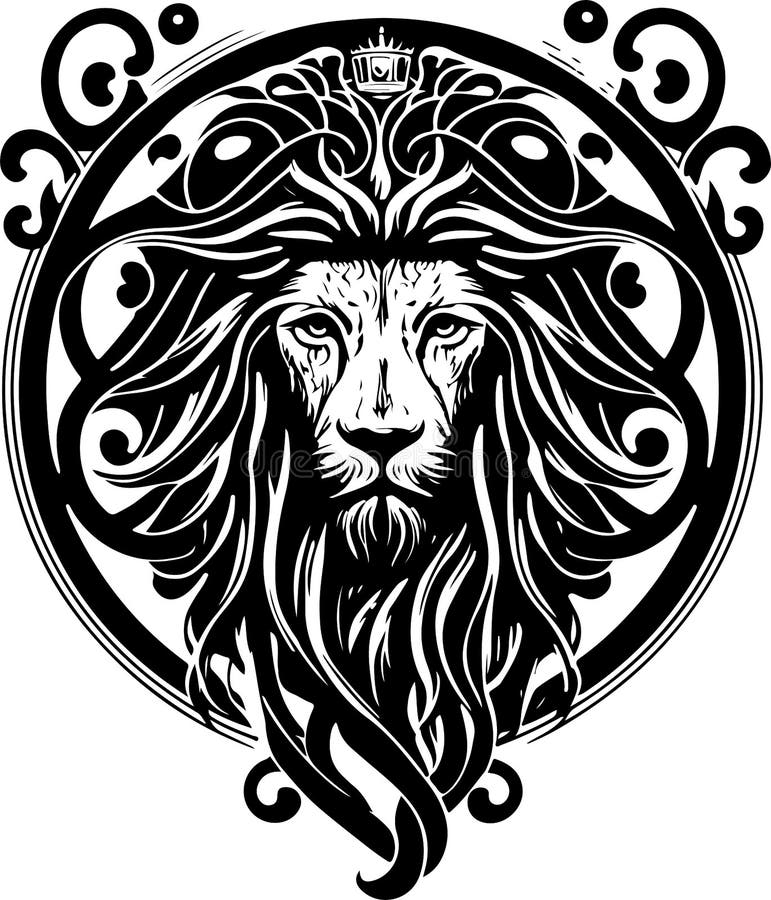 Lion And Symmetric Tribals Stock Photo, Picture and Royalty Free Image.  Image 14096850.