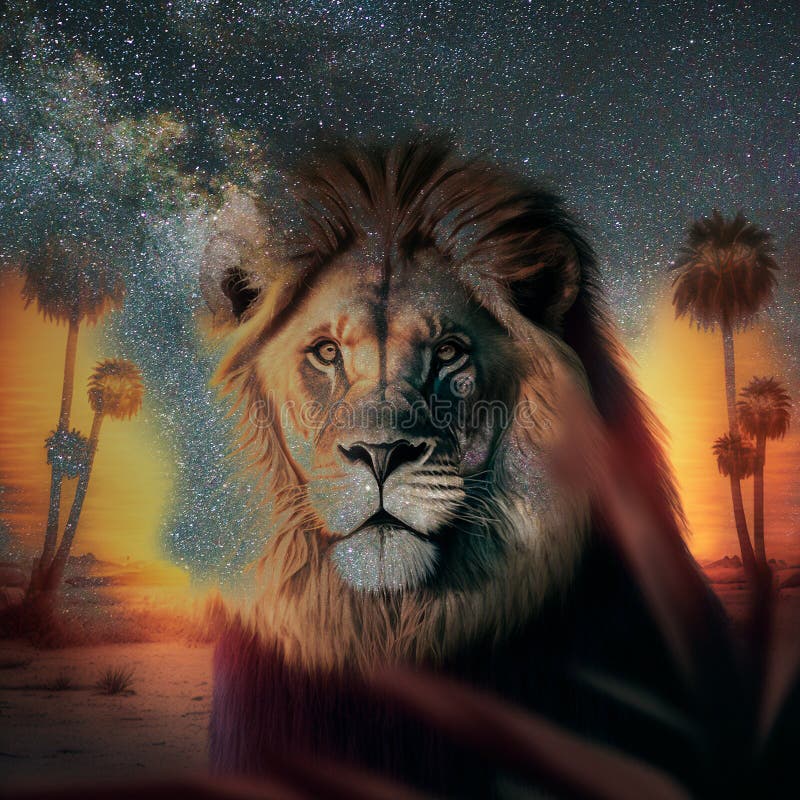 Ilustration of Lion face at the star