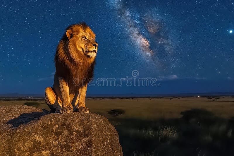 Lion Gazing at the Milky Way royalty free illustration