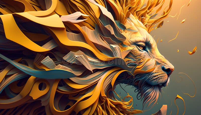 Lion head with abstract background. 3D illustration. 3D rendering. royalty free illustration