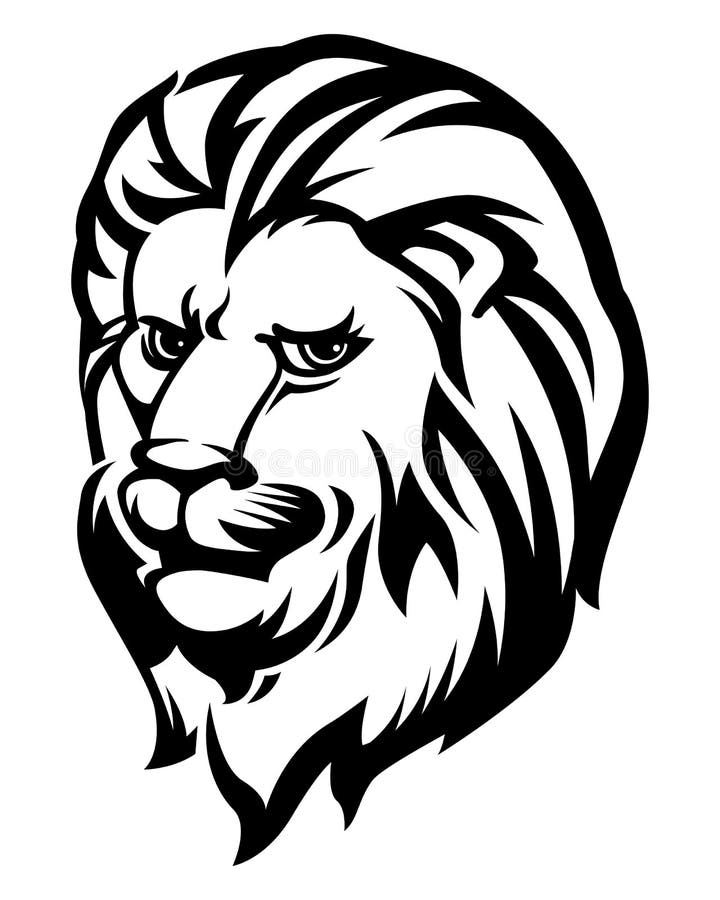 Lion Head Black and White. stock vector. Image of black - 59964541