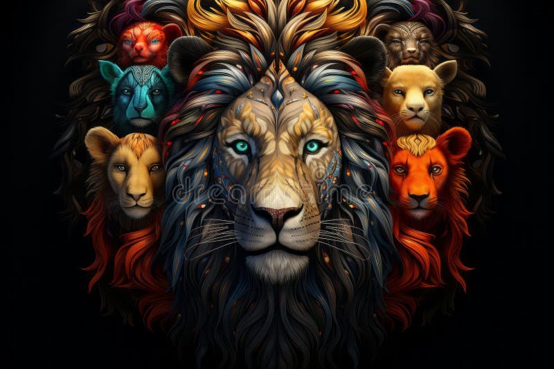 A Lion Head with Many Different Colors on it Stock Illustration