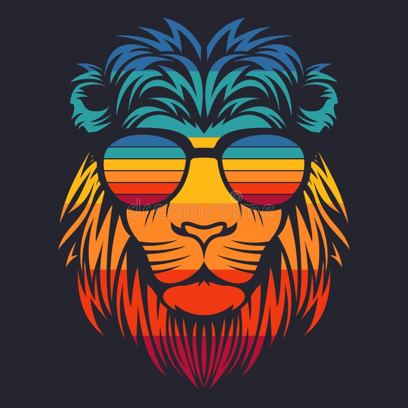Lion head retro eyeglasses vector illustration