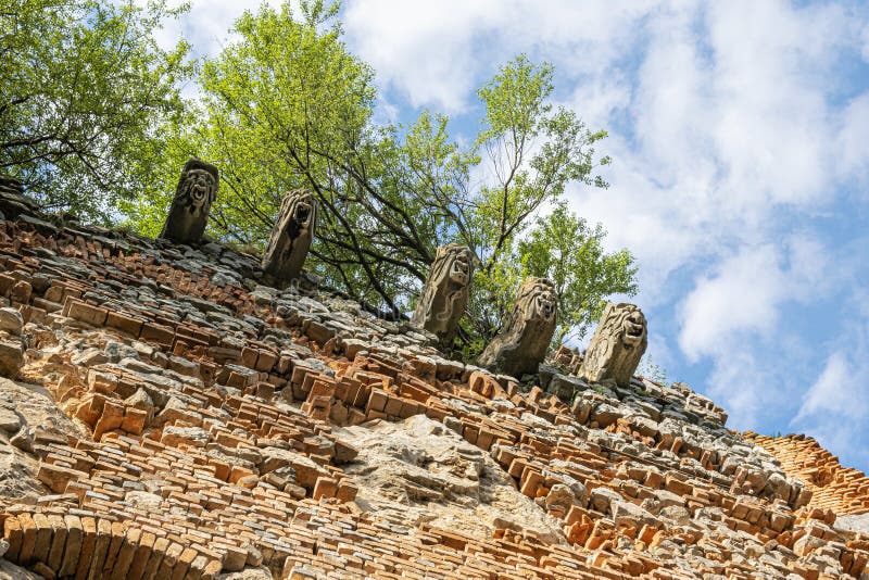 Lion heads, Pajstun castle ruins, Slovakia
