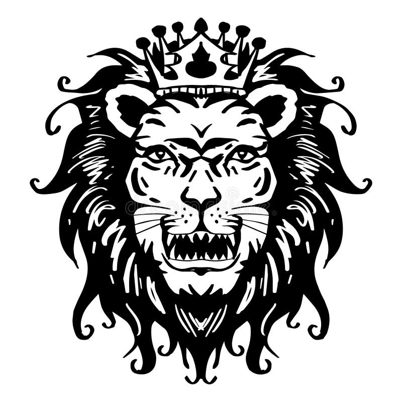 The Lion King Drawing, the Head of a Lion in the Crown Stock Vector ...