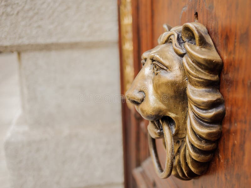 Lion knocker stock photo. Image of animals, detail, iron 58162042