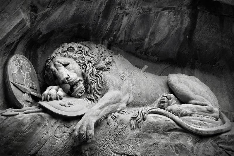 Lion of Lucerne in black and white