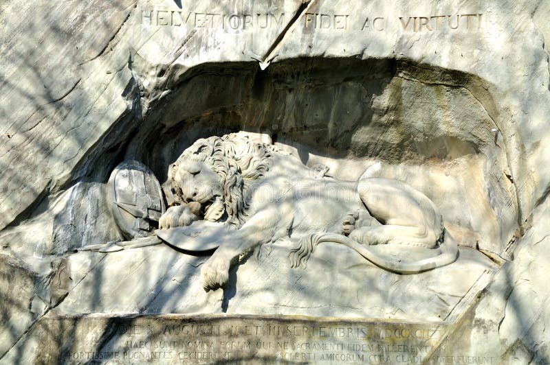 Lion monument of Lucerne. Switzerland. Commemorates the Swiss Guards who were massacred in 1792 during the French Revolution. Lion monument of Lucerne. Switzerland. Commemorates the Swiss Guards who were massacred in 1792 during the French Revolution.