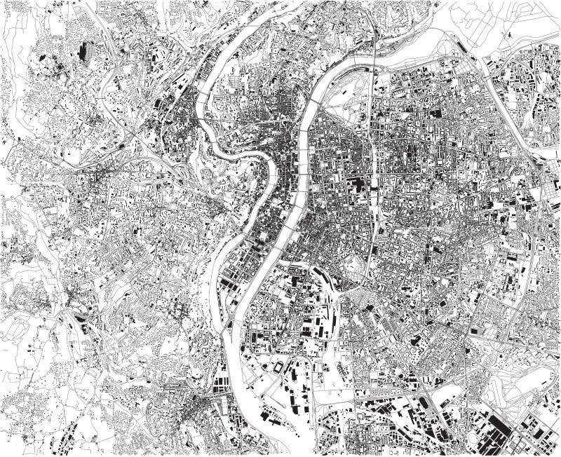 Lion mapa, satelitarny widok miasto, ulicy i domy, Francja ilustracja wektor Lion mapa, satelitarny widok miasto, ulicy i domy, Francja ilustracja wektor