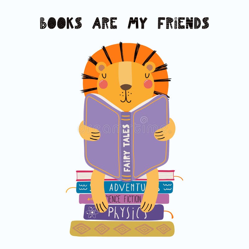 Lion mignon lisant un livre illustration stock Lion mignon lisant un livre illustration stock