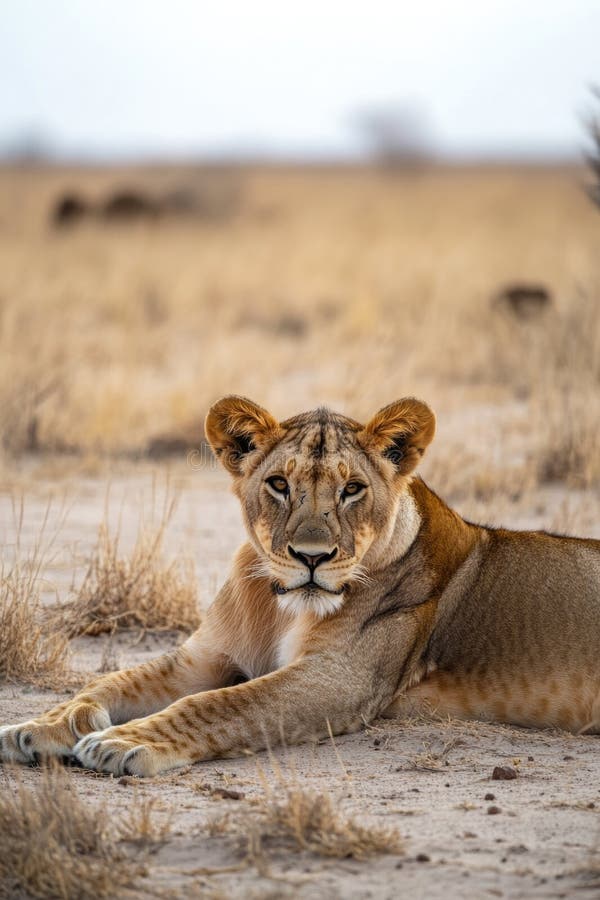 Lion in open field royalty free stock photography