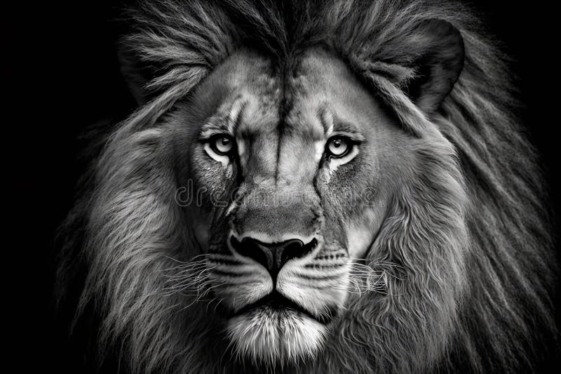Lion Portrait in Black and White, Close-up of Wild African Lion S Face ...