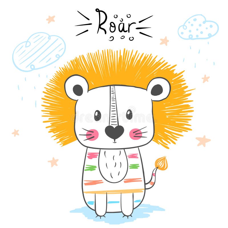Lion, roar illustration. Cartoon hand draw monster character for print t-shirt. vector illustration Lion, roar illustration. Cartoon hand draw monster character for print t-shirt. vector illustration