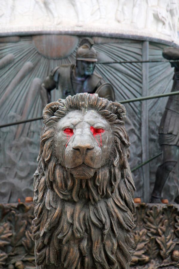 Lion Statue. with Red Paint on Eyes Stock Photo Image of architecture