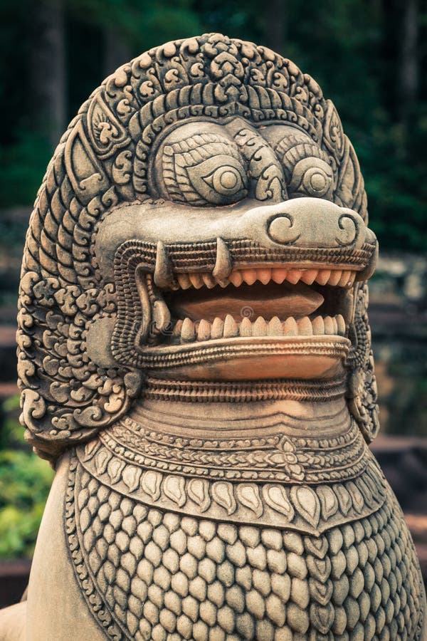 Lion statue on Terrace of the elephants, Angkor Thom, Siemreap