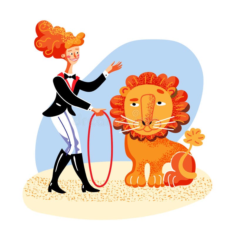 Lion Tamer Flat Color Vector Illustration Isolated on White Background  Stock Vector - Illustration of female, flat: 164417325