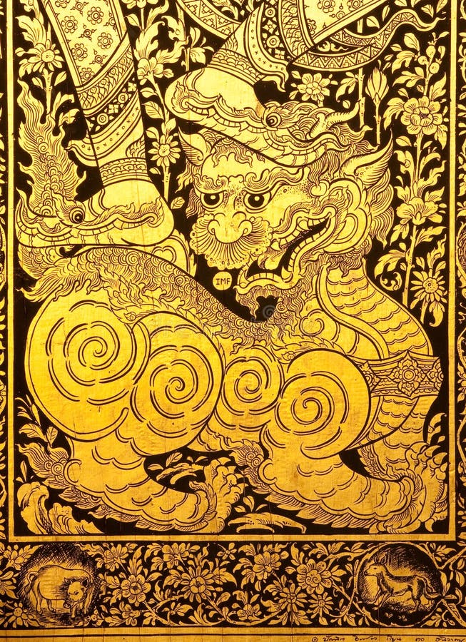 Lion in traditional Thai style painting
