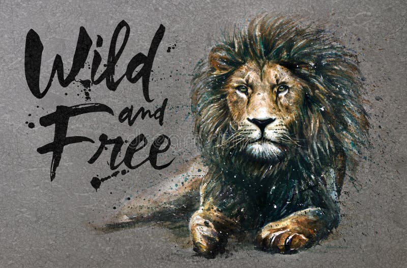 Lion watercolor painting with background predator animals King of animals wild & free