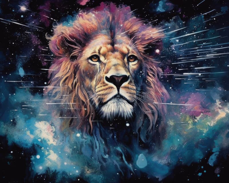 Lion watercolor predator animals wildlife painting . Lion is the king of animals